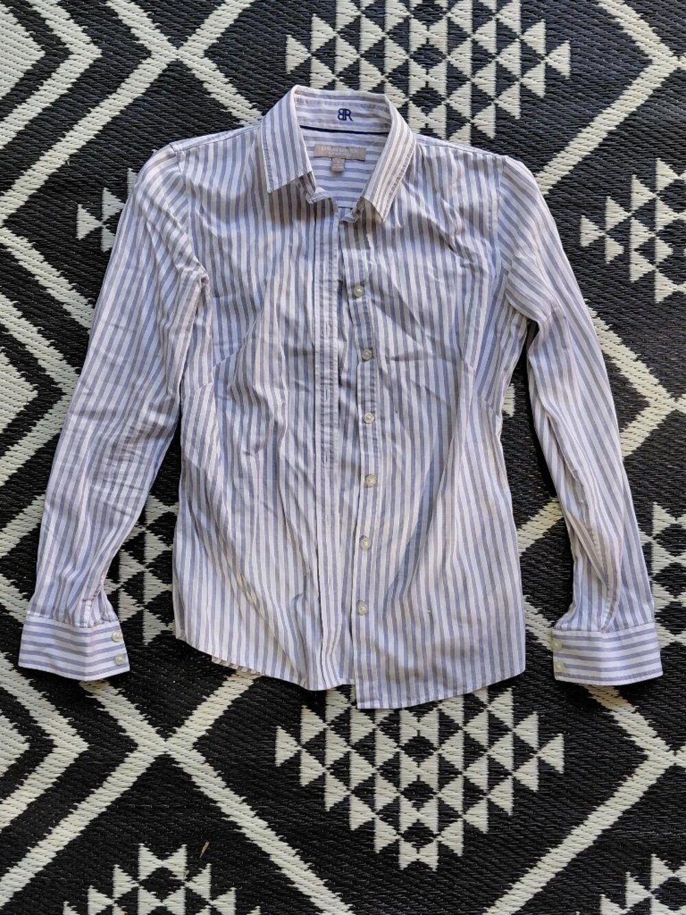 Banana Republic blue-and-white striped long-sleeve button-down shirt